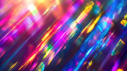 Abstract colorful light refraction creating diagonal streaks and bright hues