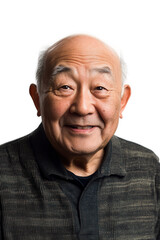 Obraz premium Smiling senior man portrait on white background representing joyful elderly lifestyle, happiness, family, and community connection for retirement images.