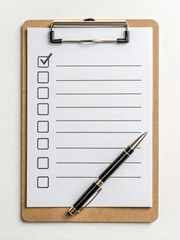 Blank Checklist on Clipboard with Pen for Task Management and Planning Use