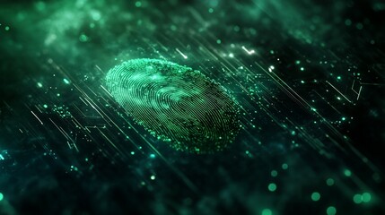 Green fingerprint data streams digital security background