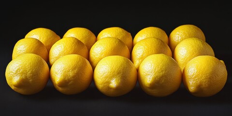 Fresh lemons forming a regular pattern on a dark background