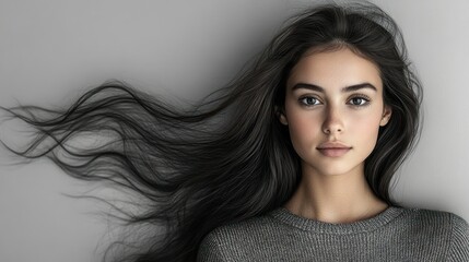 Naklejka premium A young woman with long, flowing hair