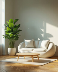 Home interior design of Scandinavian living room with minimalist style, home interior mockup