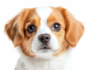 Puppy Looking Directly at Camera, Headshot Isolated on a White Background