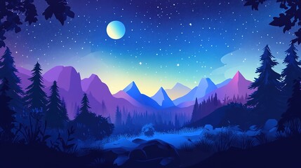 Fantasy landscape with aurora borealis in the night sky illustration	
