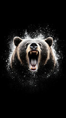 Roaring bear portrait isolated in black background. Fierce animal