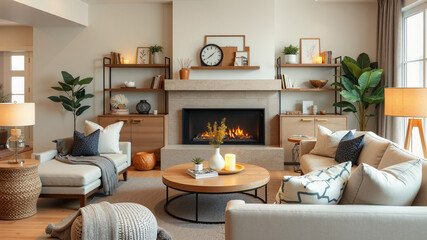 cozy living room hosting setup, inviting home accessories