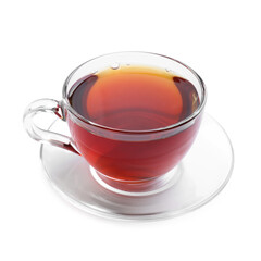 Refreshing black tea in cup isolated on white