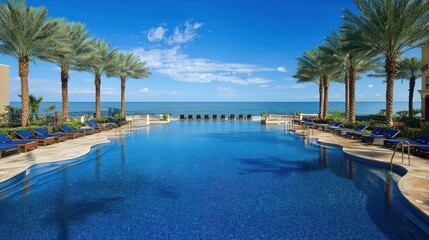 Fototapeta premium Luxury resort pool overlooking ocean.