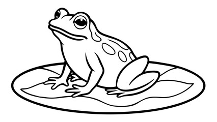 Realistic frog sitting on a lily pad, black and white illustration, nature concept
