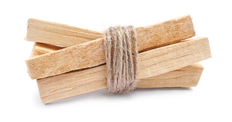 Bunch of palo santo sticks on white background