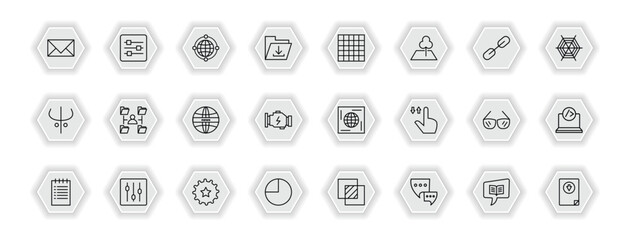 outline icons set - web concept. vector icons included close envelope, world web, grid on, multitasking man and more.