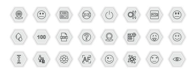 outline icons set - user interface concept. vector icons included tracking, newspaper folded, turn off, one hundred and more.