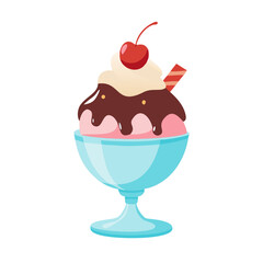 Ice cream sundae with chocolate syrup