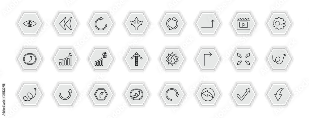 Poster outline icons set - user interface concept. vector icons included viewer, rotate arrow, looping arro