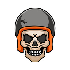Skull with orange biker helmet icon