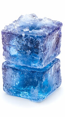 Obraz premium Stacked blue ice cubes sit on a white surface, isolated, clean background