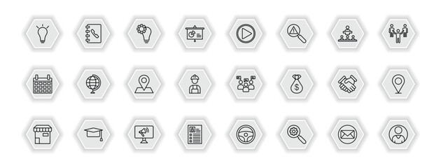 outline icons set - strategy concept. vector icons included idea, strategy, start, and more.