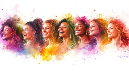 A vibrant scene of women from various cultural backgrounds, all smiling