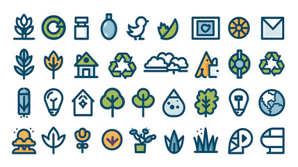 Minimalist Eco-Friendly Icons Set for Sustainability and Nature