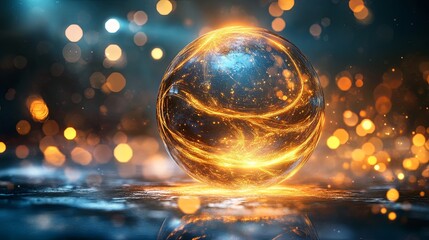 A glowing crystal ball surrounded by abstract patterns and light effects. picture