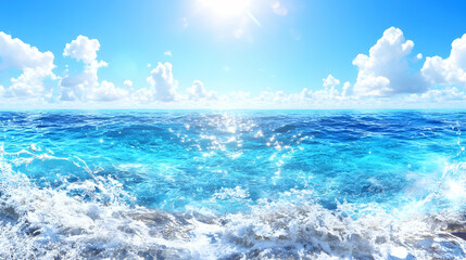 Fototapeta premium Sunny Ocean Waves Crashing on Shore