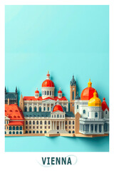 Obraz premium Vienna, Austria city poster in origami style. Layered folded paper image with skyline, panorama, palace, cathedral for flyer, postcard, print