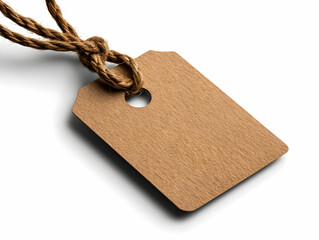 A simple brown tag made of textured paper with a twine loop displayed on a clean white background, ideal for labeling or branding purposes.