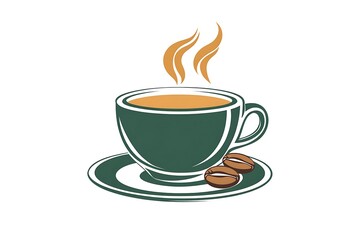 Hot Coffee Cup Illustration Steaming Mug with Coffee Beans on Saucer
