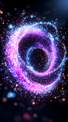 Swirling ring of cosmic dust glows in dark space with bokeh background