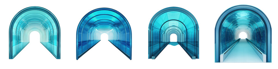 Fototapeta premium Mesmerizing and Visually Striking Architectural Tunnel Archway with Vibrant Teal and Blue Gradient Lighting Creating a Futuristic and Ethereal Ambiance