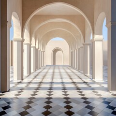 Fototapeta premium Elegant Architecture Hallway Sunlight Columns Archways Design