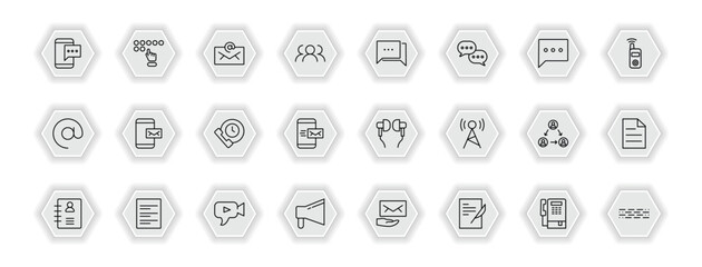 outline icons set - communication concept. vector icons included mobile chat, emails, talking, mobile receiving email and more. © IconArt