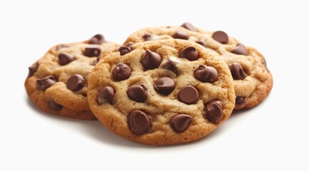 Chocolate chip cookies isolated on white background.