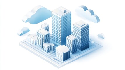 Fototapeta premium Isometric Cityscape with Clouds