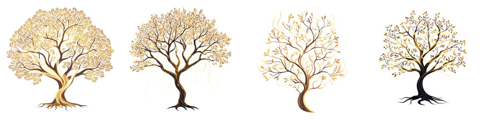 Naklejka premium Stylized trees in various shapes and colors representing the changing seasons of the year Digital with an abstract minimalist design style that can be used as graphic design elements backgrounds