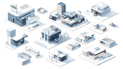 Obraz premium Isometric Modern Houses and Buildings
