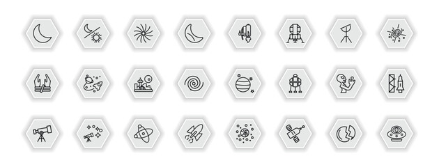 outline icons set - astronomy concept. vector icons included big moon, milky way, jet pack, space travel and more. © IconArt