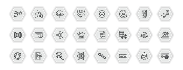 outline icons set - artificial intelligence concept. vector icons included view, cloud computing, layers, page views and more.
