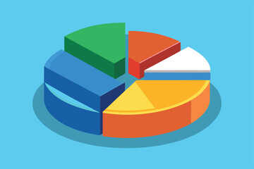 Obraz premium A colorful pie chart illustrates various data segments in a customizable isometric design, Pie chart Customizable Isometric Illustration
