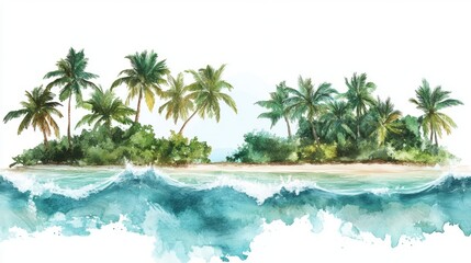 Generic Tropical Beach View Waves Turquoise Palm Swaying