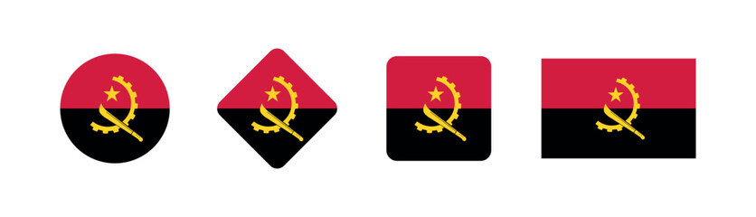 Vector Angola National Flag icon collection. Flag set of Angola various styles.