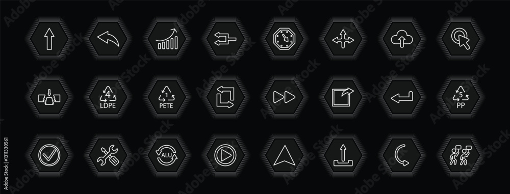 Poster outline icons set - user interface concept. vector icons included pointing up arrow, arrow heading u
