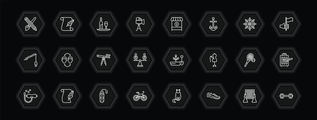outline icons set - people skills concept. vector icons included interior de, bartender, seller, empathy and more.