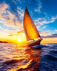 Yacht Sailing Sunset Ocean Dramatic