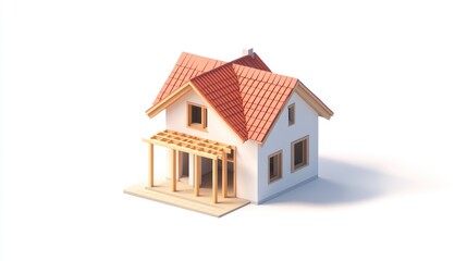 3D Model of a Small House with a Porch,  Ideal for Real Estate or Architecture
