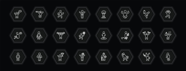 outline icons set - feelings concept. vector icons included amazing human, crappy human, confident human, super and more.