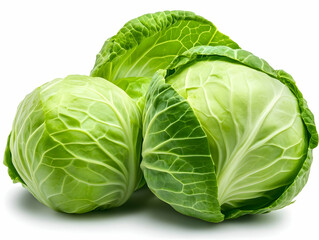 Obraz premium Fresh green cabbages stacked together, showcasing their vibrant color and crisp texture, ideal for healthy recipes and colorful dishes.