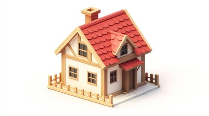 3D Rendered Cute Cottage House Isolated White Background