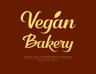 Vector Stylish label Vegan Bakery. Beautiful Cursive Font. Elite Calligraphic Alphabet Letters and Numbers set.